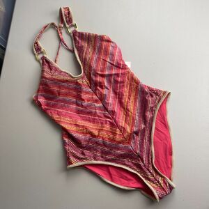 BECCA Exotic Curves Pink/Multicolor Textured Swimsuit Size Large
